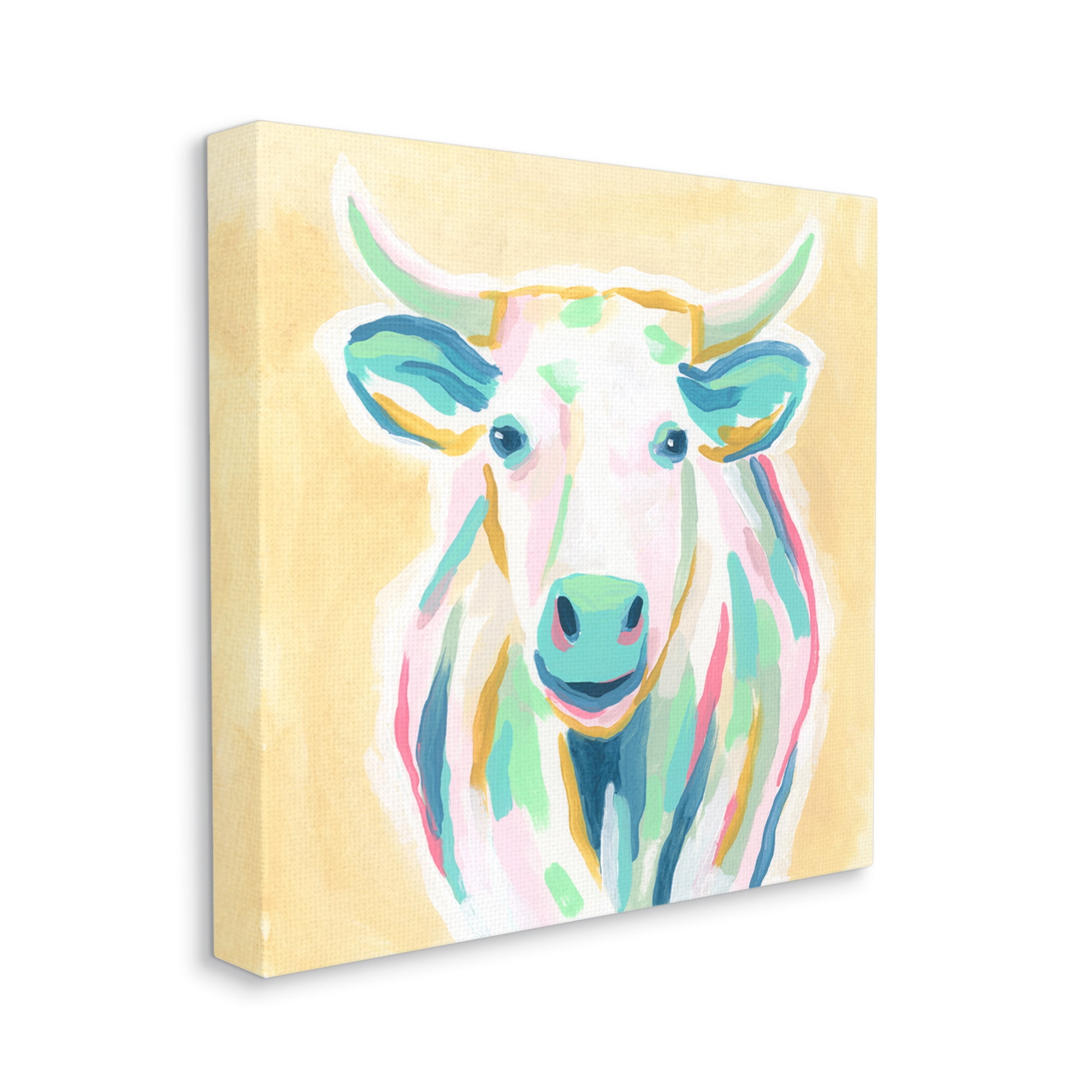 Stupell Industries Pastel Smiling Cattle Animals & Insects Painting Gallery Wrapped Canvas Print Wall Art, 36 x 36