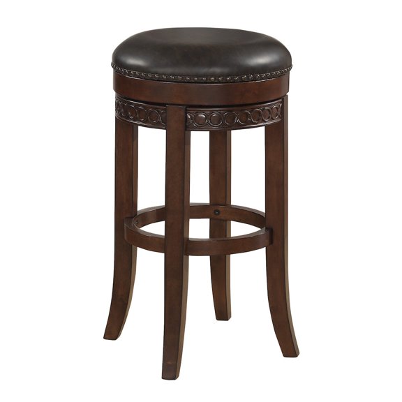 Conrad Backless Cherry Finished Wood and Leather Counter Stool