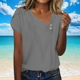 thumbnail image 5 of CheerKidz Women's Short Sleeve Button T-Shirt Printed Casual Blouse Loose Fits Fashionable Summer Tops Lightweight Breathable(Gray,XL), 5 of 6