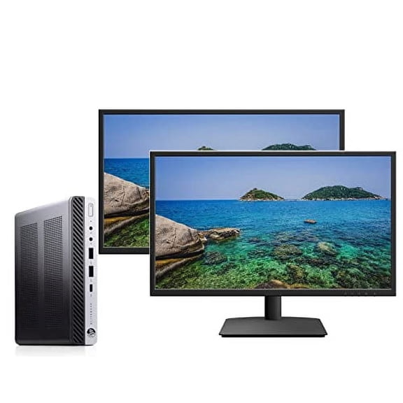 Pre-Owned HP Elitedesk 800 G4 Mini Business Desktop (Intel Quad Core i5-8500T, 16GB DDR4 RAM, 256GB NVME Type-C, DisplayPort, WiFi, Ethernet, Kbd Mou, Windows 11 Pro 64-bit with Dual 24" LCD ..