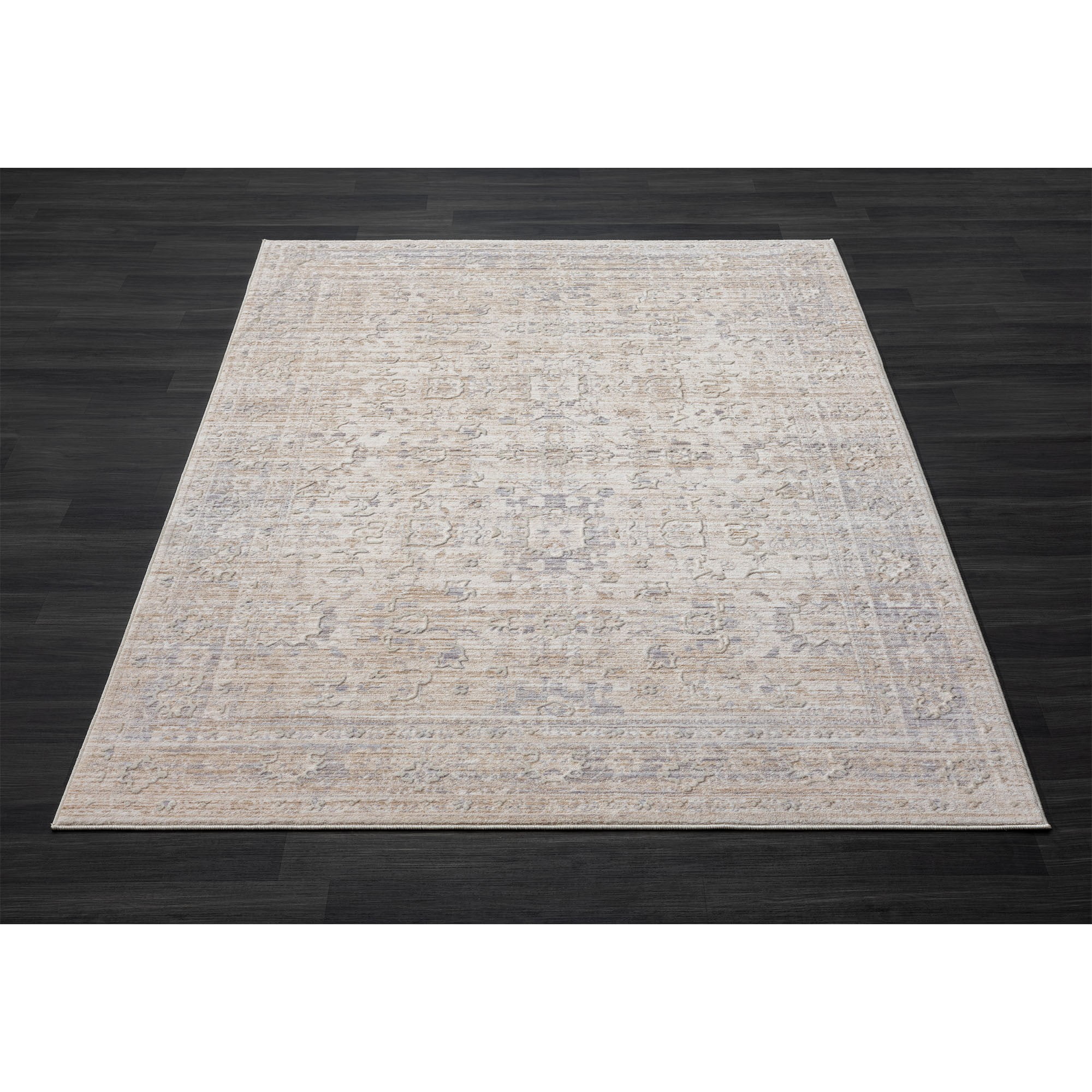 Laddha Home Designs 4' x 6' Floral Bordered Loomed Area Throw Rug - Gray and Beige