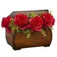 thumbnail image 1 of Nearly Natural 1591-RD Roses Artificial Arrangement in Decorative Chest - Red, 1 of 3