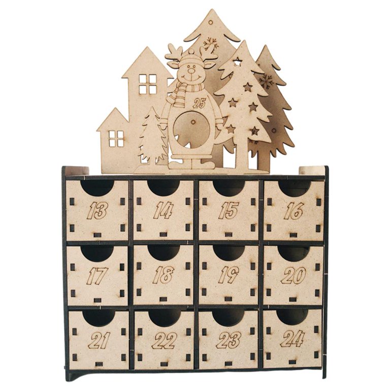 Refillable Christmas Wooden Advent Calendar Reusable 12 Drawers