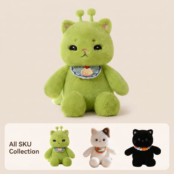 Calico Cat Stuffed Animal 16 Inch Soft Plush with Crocheted Bib Cute Stuffed Animal Toys for Student Children 1 Pack