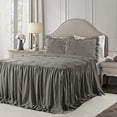 thumbnail image 2 of Lush Decor Ravello Pintuck Ruffle Skirt Bedspread Dark Gray Shabby Chic Farmhouse Style Lightweight 3 Piece Set King, 2 of 4