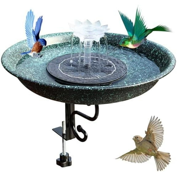 Deck Mounted Bird Bath,Dual Purpose Hummingbird Bath and Bird Feeder for Outside,Solar Bird Bath Fountains Combo Set for Balcony Railing Garden, for Backyard Birding & Wildlife,Copper Green