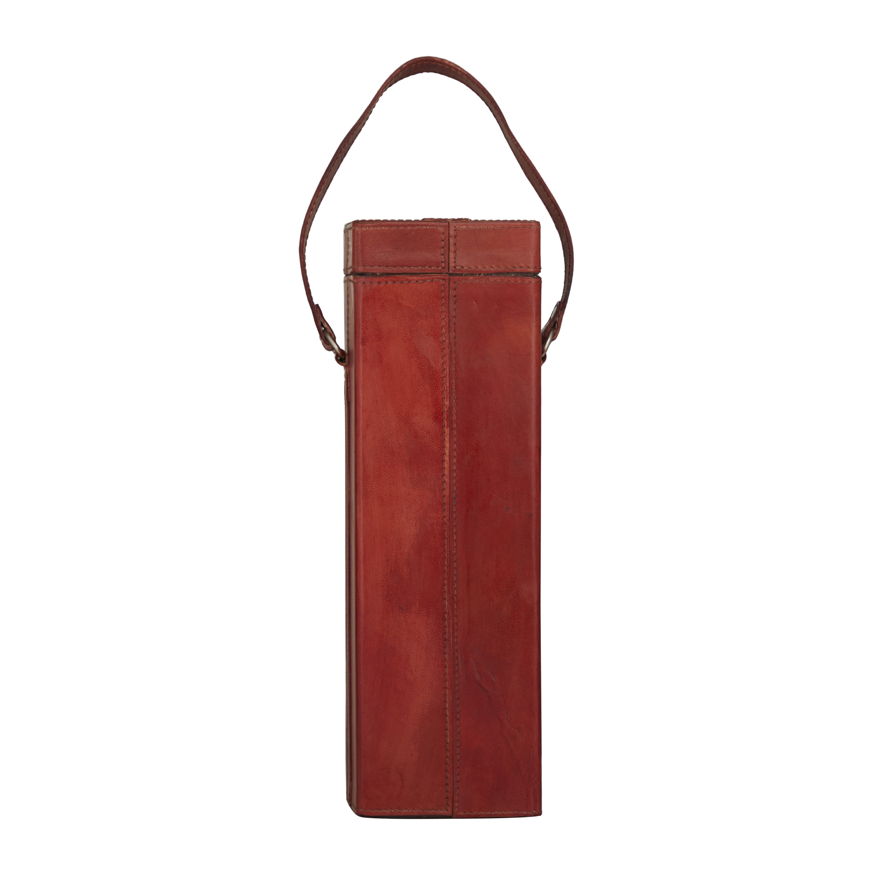 DecMode 5" x 15" Red Leather Single Bottle Wine Holder with Carrying Handle, 1-Piece