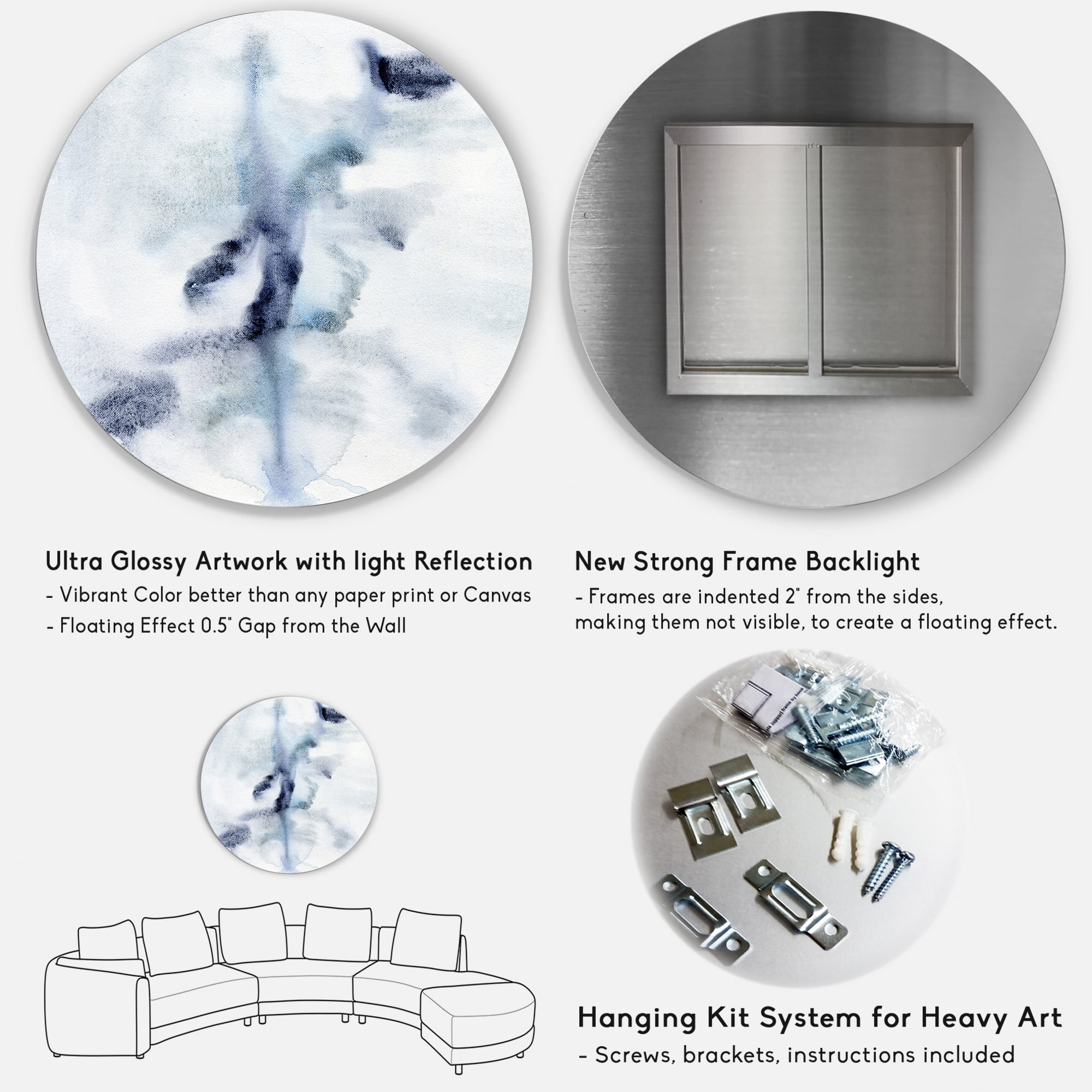 Designart 'Abstract Of Clouds Dark Blue Colored IV' Modern Circle Metal Wall Art 29x29 - Disc of 29