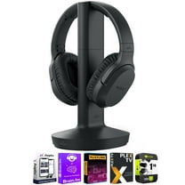 Sony WH-RF400 Wireless Home Theater Headphones Black Bundle with Tech Smart USA Audio Entertainment Essentials Bundle 2020 and 1 Year Extended Protection Plan