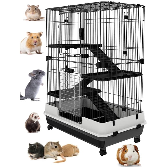 Extra Large 43”H 4-Level Indoor Small Animal Rabbit Guinea Pig Hedgehog Cage Pull Out Tray On Wheels