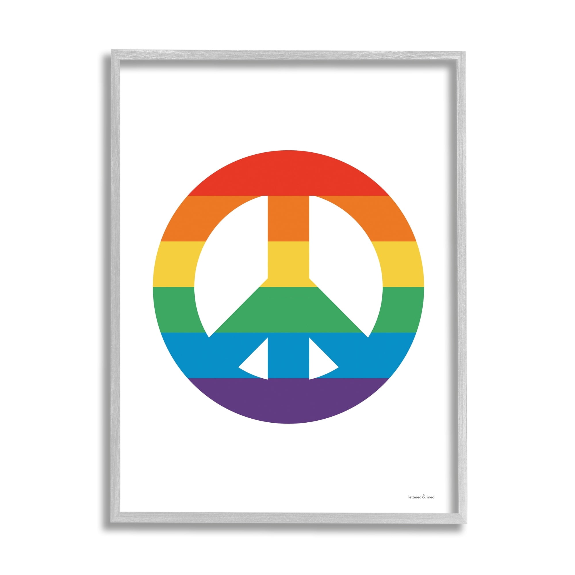 Stupell Industries Rainbow Striped Peace Sign Retro Pride Symbol Happiness, 24 x 30, Design by Lettered and Lined