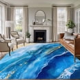 thumbnail image 2 of Abstract Waves Area Rugs 5x7 ft Retro Blue Gold White Oil Painting Style Washable Rug Non Slip Indoor Carpet Absorbent Floor Mat for Living Room Bedroom Dining Room, 2 of 9