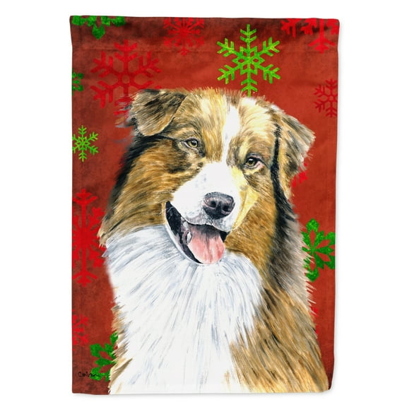 Carolines Treasures SC9437-FLAG-PARENT Australian Shepherd Red Green Snowflakes Christmas Flag  multicolor