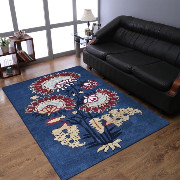 Rugsotic Carpets Hand Tufted Wool Eco-Friendly 5'x8' Area Rugs Rectangle Charcoal Floral Modern High Pile Thick Handmade Anti Skid Indoor Rug for Living Room, Bedroom K03069