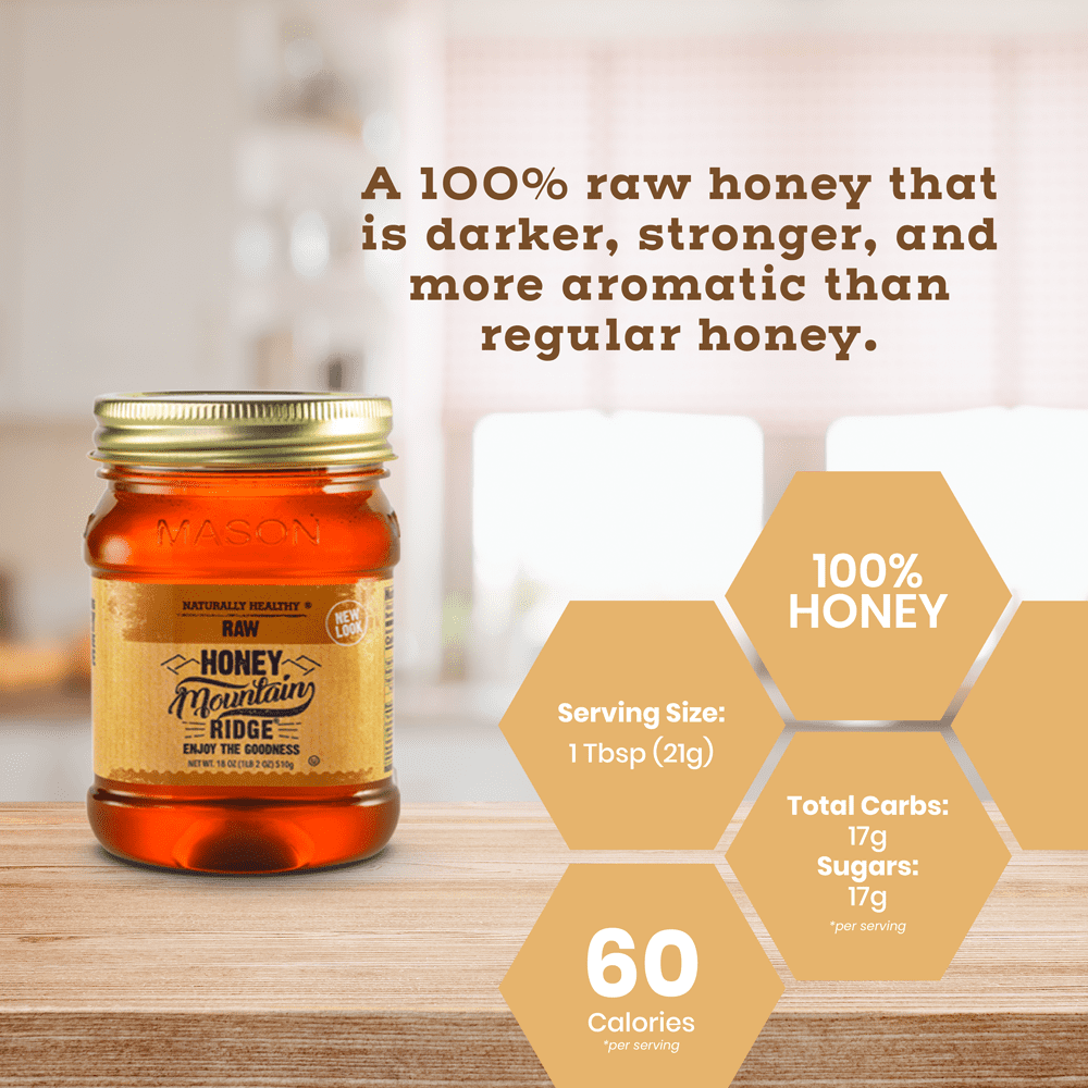 Naturally Healthy Mountain Ridge Raw Honey, 18oz, 100% Pure