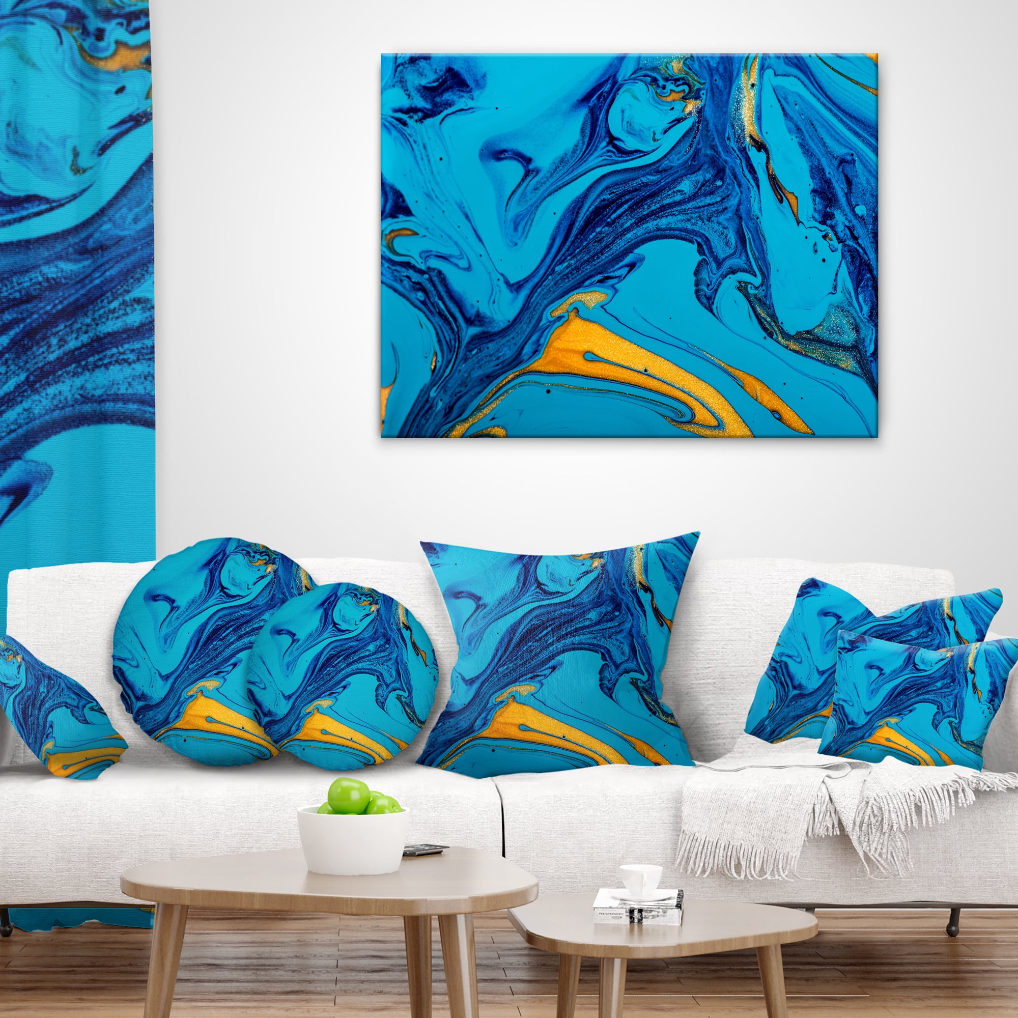 Designart Soft Blue Abstract Acrylic Paint Mix - Abstract Throw Pillow - 12x20