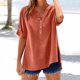 thumbnail image 2 of Camisa informal de manga larga con cuello en V para mujer: color liso, poliéster, versátil para combinar con vaqueros/pantalones, ideal para llevar a diario en primavera/verano., 2 of 7