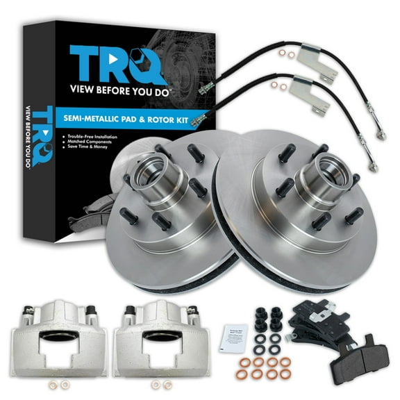 TRQ Front Brake Pad & Rotor Kit Brake Caliper Brake Hose Brake Pads Brake Rotor Semi-Metallic Fits Select 1996-2002 Chevrolet Express 2500 GMC Savana 2500