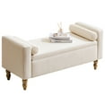 thumbnail image 4 of Furniliving 45.7" Storage Ottoman Bench with Arms and Pillows, Linen Button Tufted End of Bed Bench, Large Storage Bench for Bedroom, Entryway, Beige, 4 of 9