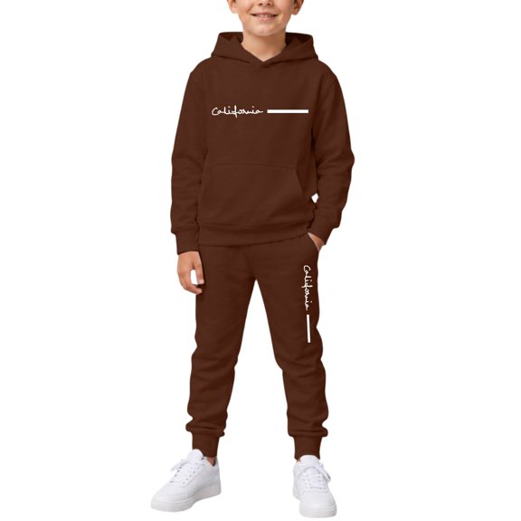 RUTAYY Boys 2 Piece Hoodie Set Letter Graphic Long Sleeve Hooded Top Jogger Bottoms Kids Street Wear, Brown