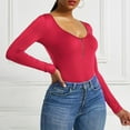 thumbnail image 3 of jsaierl Long Sleeve Bodysuit for Women Fashion Casual Solid Color Quarter Zip Scoop Neck Pullover Jumpsuit Bodysuit, 3 of 9