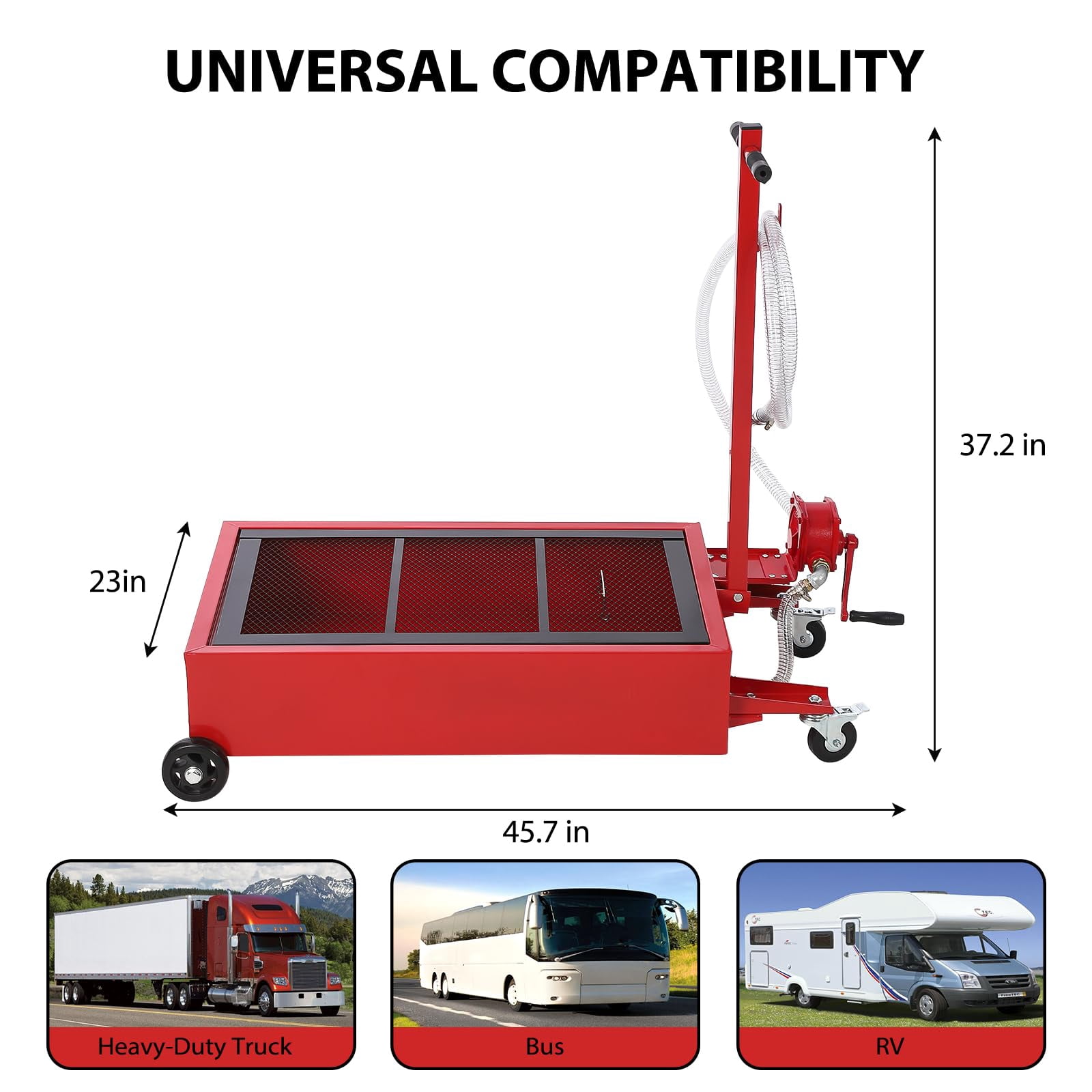 20 gal Oil Drain Pan Oil Drain Tank, 76 L Low Profile Oil Drain Pan, Large Capacity Oil Change Pan with Manual Pump & T Foldable Hand and Wheels, 8 ft Hose Oil Drain Cart for Car, SUV, Trucks