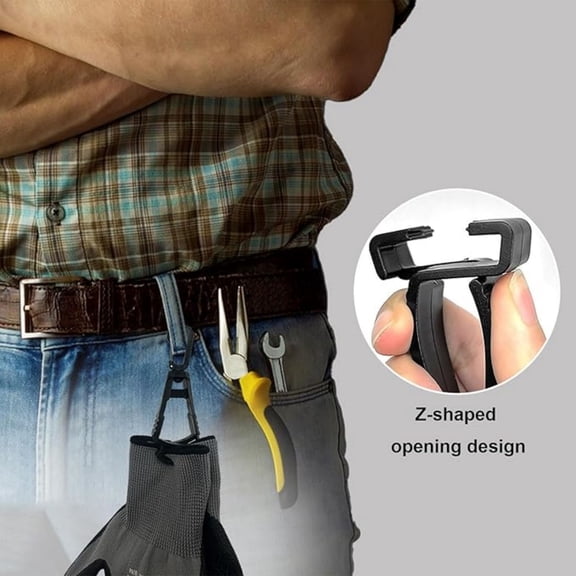 Work Glove Holder Clip, 4.2 x 1.4 Inch Z-Shape Lock Belt Clip, 360 Degree Rotation, for Construction Workers, Duty Belt, and Tool Bags, Black, 1 Count