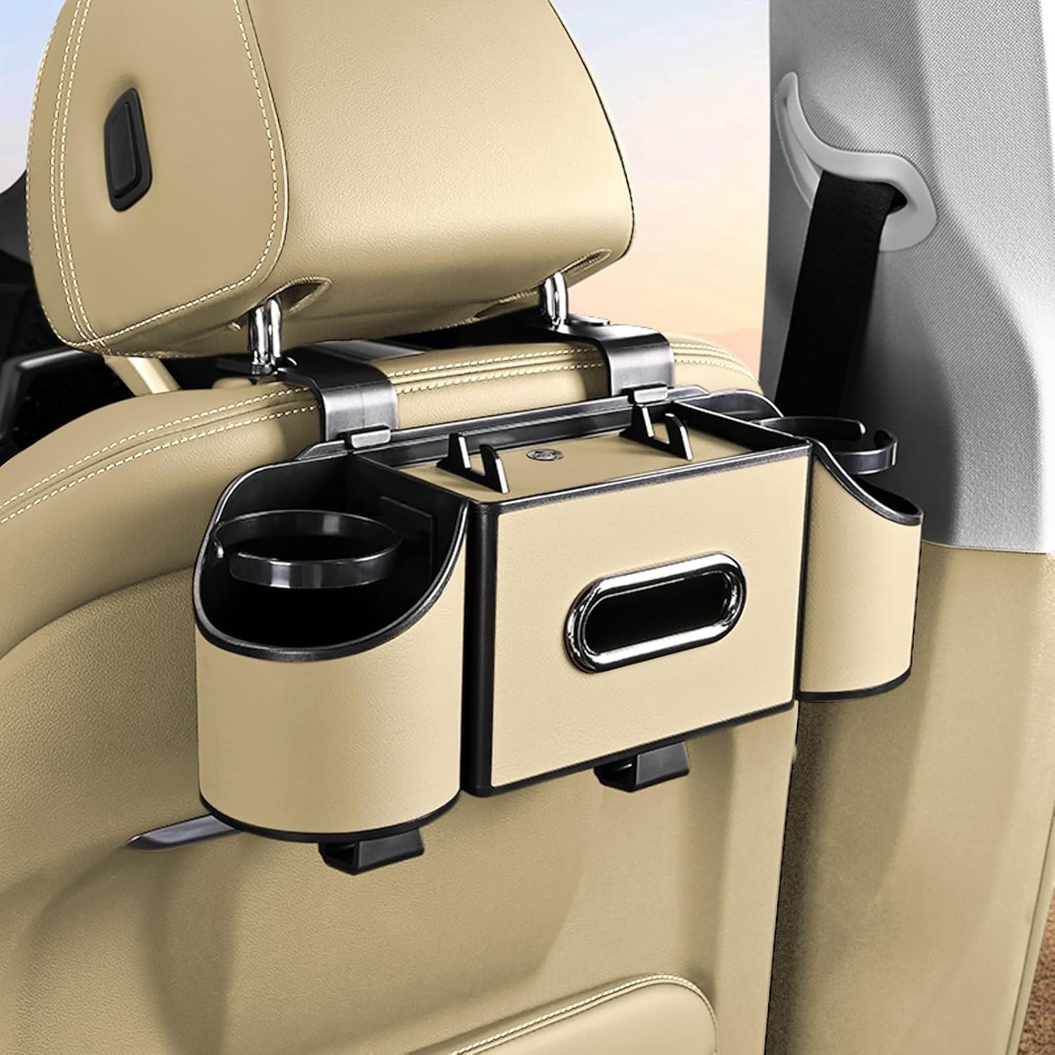 4-in-1 Back Seat Car Organizer with Multi-Pocket Storage & Cup Holders, Universal Fit Backseat Organizer for Travel & Daily Use, Meter