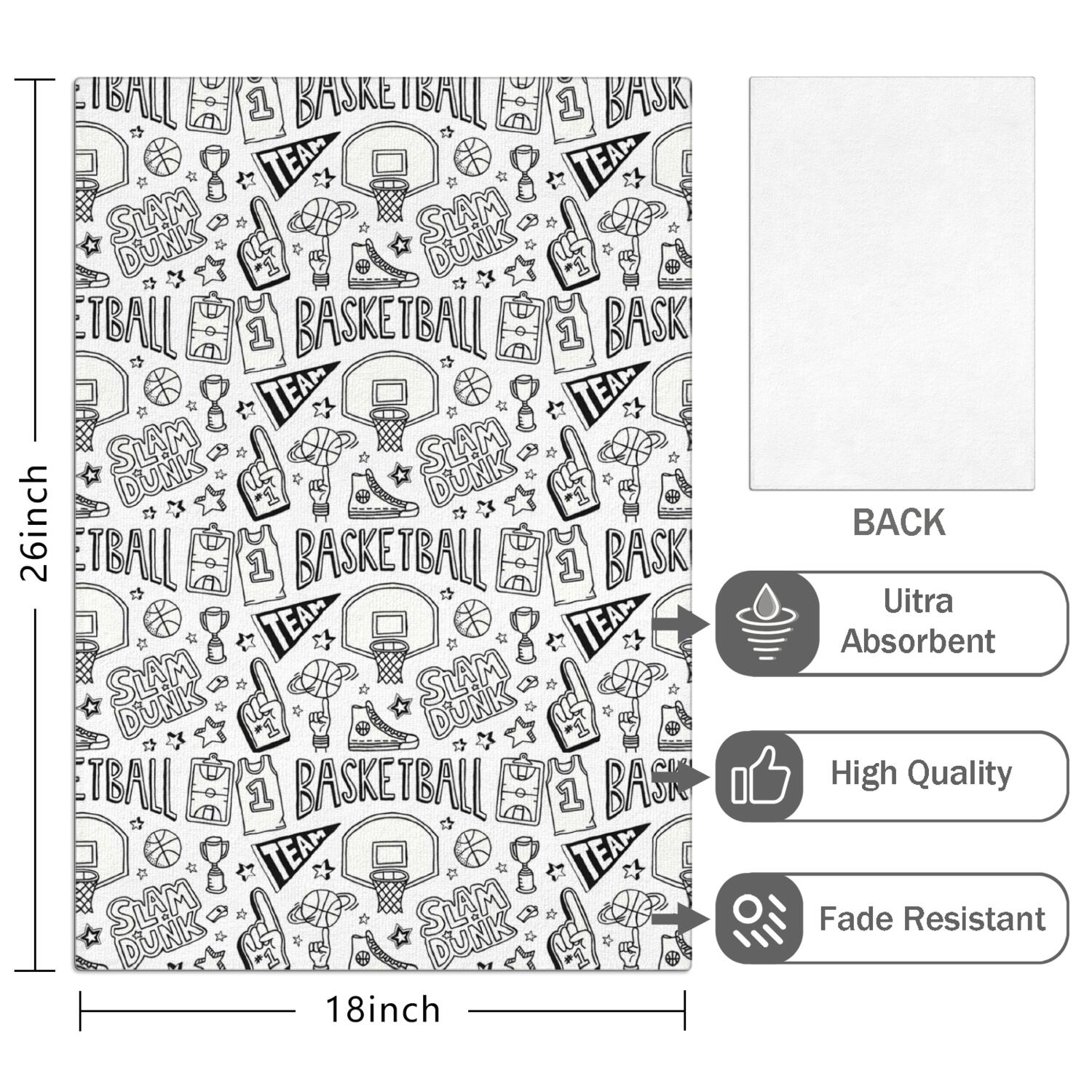 6 Pcs Funny Kitchen Towels,Basketball Doodle Pattern Microfiber Dish Towels,Kitchen Tea Towels,Kitchen Towel Set (18" X 26")