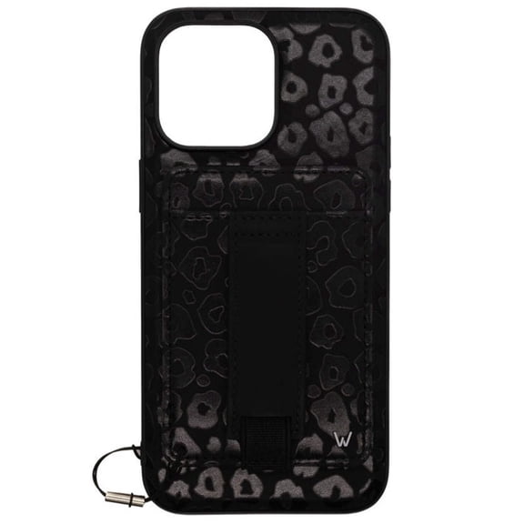 Walli Cases Blacked Out Leopard Magnetic Phone Case for iPhone 15 Pro Max with Wallet, Kickstand & Finger Strap
