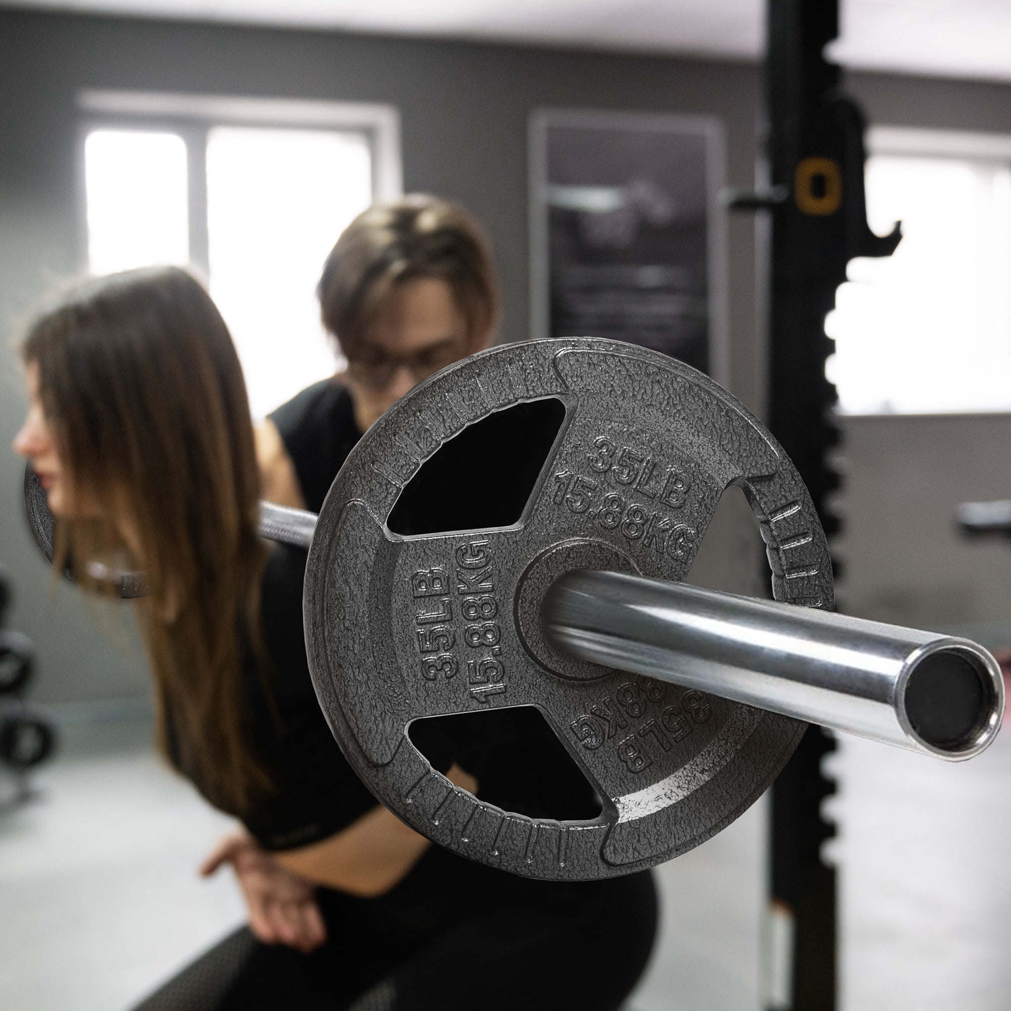 BalanceFrom 2-Inch Cast Iron Olympic Weight Plate Set，with 5FT Barbell，25/35/45LB Weight Plate Options，for Strength Training & Weightlifting