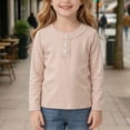 thumbnail image 2 of Vdoaml Girls Henley Long Sleeve Shirt Kids Button Crew Neck Top Children Slim Fit Basic Pullover Daily Wear 9-10 Years Light Pink, 2 of 4