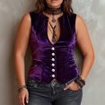 thumbnail image 4 of Yigetop Women Sleeveless Waistcoat Vest Deep V Neck Button Front Ruched Slim Corset Style Cropped Tank Top Soft Comfy Purple XXL, 4 of 5