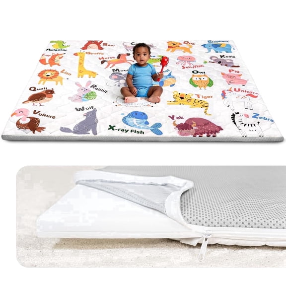 Zenkitch Baby Play Mat,Removable Washable Cover, 71" × 59", Soft and Non-Slip for Infants and Toddlers, Suitable for Playpen and Floors
