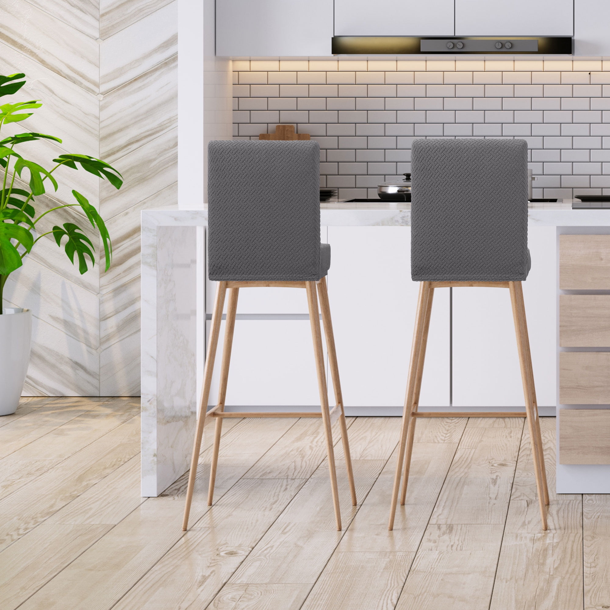 Unique Bargains Bar Stool Covers for Bar Counter Short Back Chair Slipcovers Grey 2 Pcs