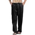 thumbnail image 2 of Mens Linen Pants Beach Straight Leg Pants Baggy Drawstring Elastic Waist 2026 Summer Big and Tall Trouser with Pockets Black 3XL, 2 of 5