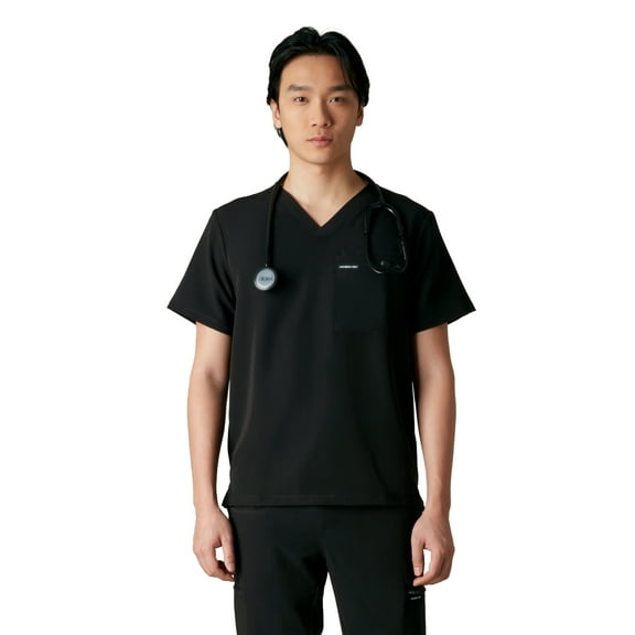 Members Only Men's Brighton V-Neck 3-Pocket Scrub Top With Double Chest Pocket - Black- 2XL