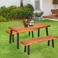 thumbnail image 3 of Gymax 3 PCS Picnic Dining Table Set Acacia Wood Rustic Metal w/ Umbrella Hole, 3 of 10