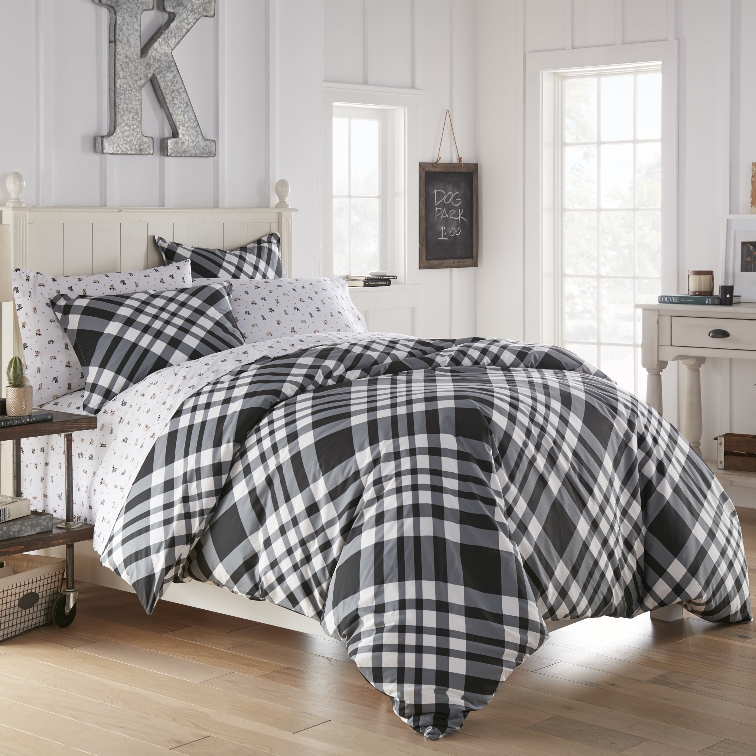 Poppy & Fritz Poppys Plaid White Duvet Cover Set, Full/Queen