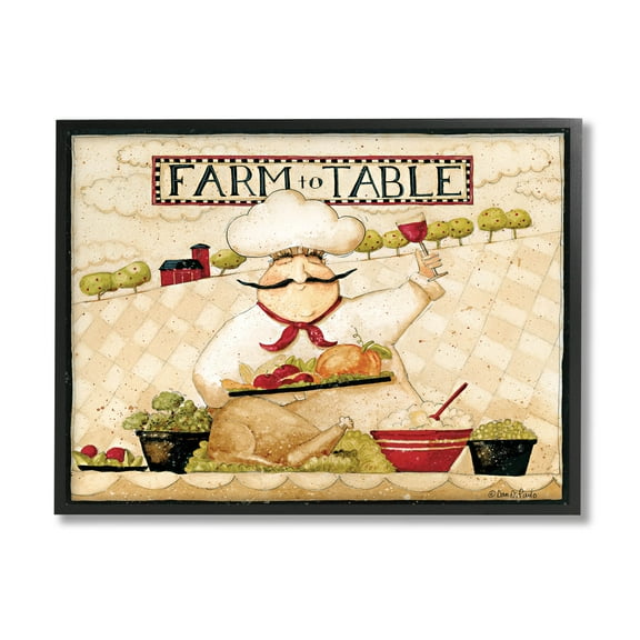 Farm to Table Vintage Chef Meal Food & Beverage Graphic Art Black Framed Art Print Wall Art