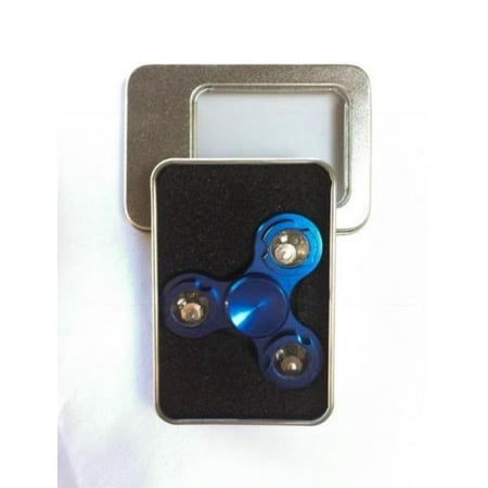 Tri Fidget Hand Spinner Mini Led Lights Metallic Blue Toy Stress Reducer Ball Bearing High Speed Spinners - May help with ADD, ADHD, Anxiety, and Autism