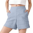 thumbnail image 2 of Dressy Shorts for Women Only Moment Shorts for Women Cotton and Linen Soft High Waist Shorts for Home,Summer with Pockets, Travel and Beach Vacation Light Blue,L, 2 of 5