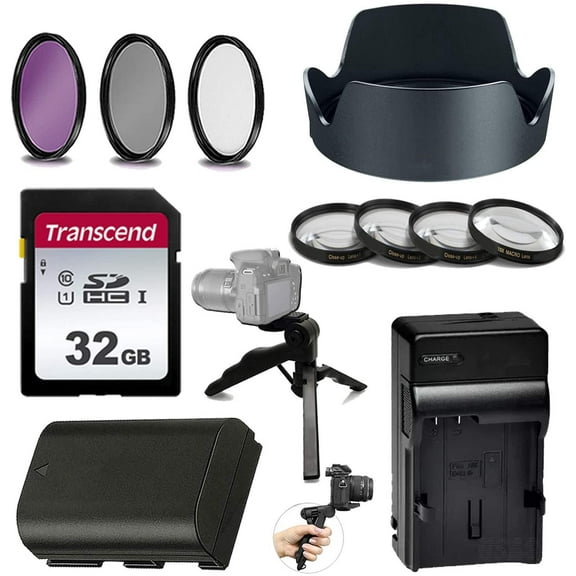 12pc- Kit for Canon EOS 5DS, 5DS R, 5D Mark IV, 5D Mark III, 5D Mark II, 6D Mark II, R with 24-105mm Lens,Kit Includes : Replacement LP-E6N Battery, 77mm 4-Piece Macro Lens Kit, PZ EW-83M Hood & More