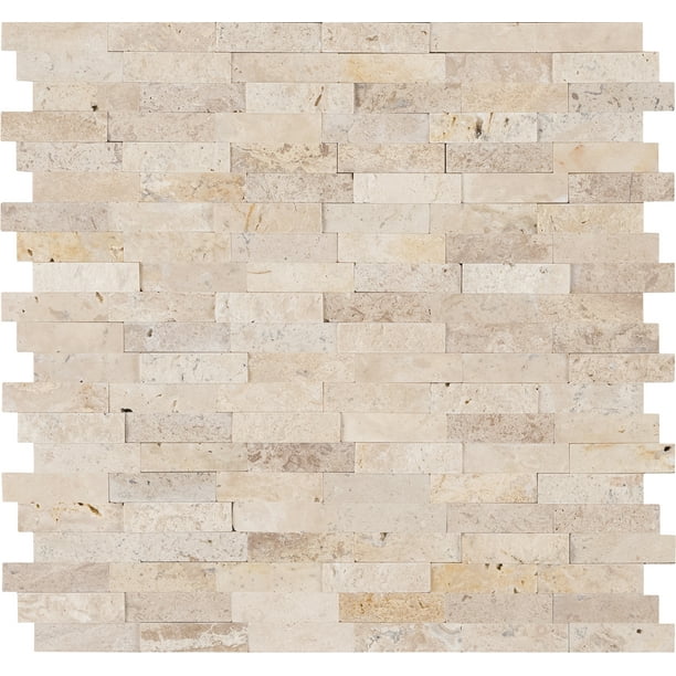 Roman Beige Split Face Peel and Stick 12 in. x 12 in. x 6mm Travertine Mesh-Mounted Mosaic Tile (15 sq. ft. / case)