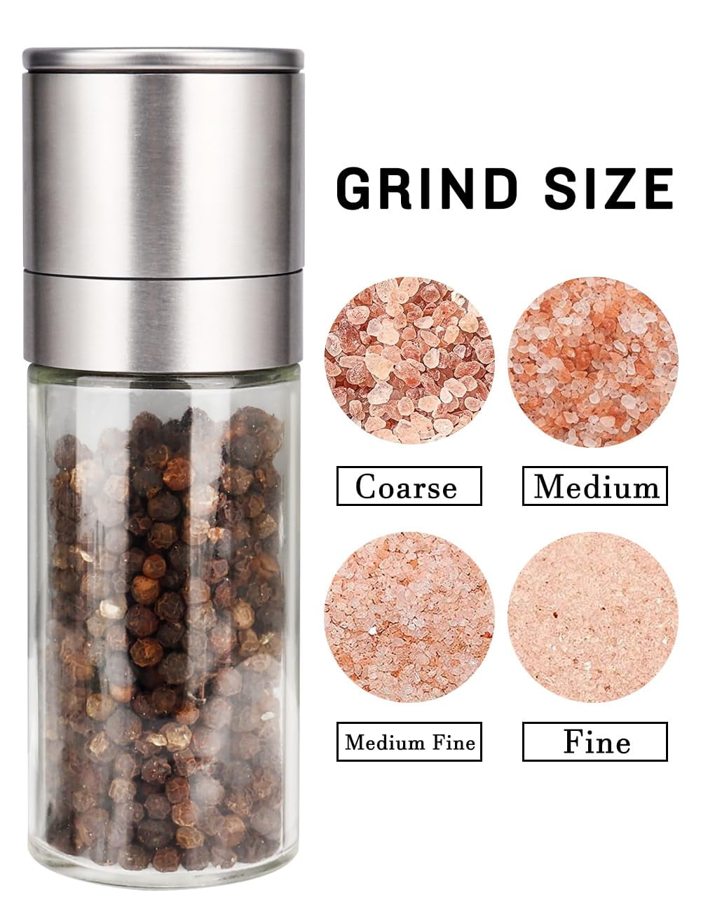 Salt and Pepper Grinder Set Refillable Adjustable Coarseness Stainless Steel Ceramic Rotor Kitchen Spice Mill