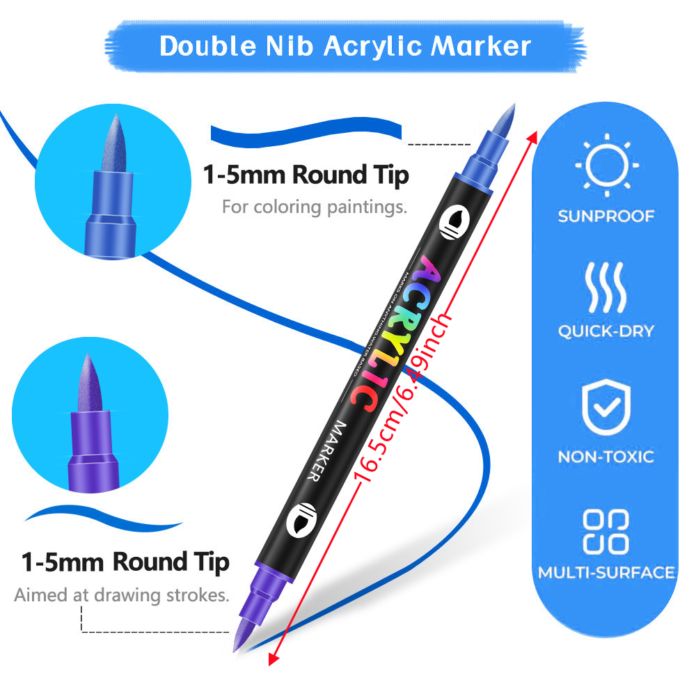 24/48/72 Colors Double Colors Nib Acrylic Markers, Paint Pens, Dual Color Art Markers Brush Pen Dual Tip for DIY Crafts