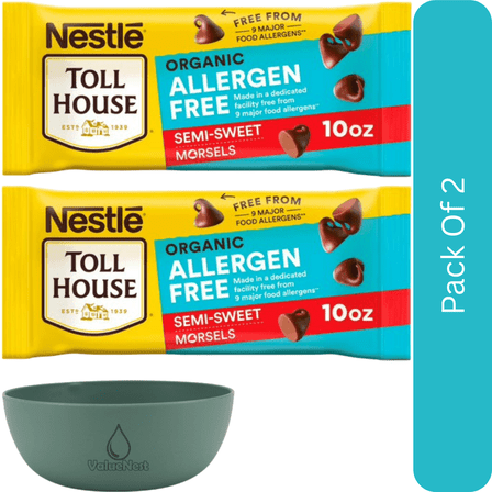 Nestlé Toll House Organic Allergen-Free Semi-Sweet Chocolate Chips, 10 oz Bag-2pk, With Olive Green Bowl By ValueNest