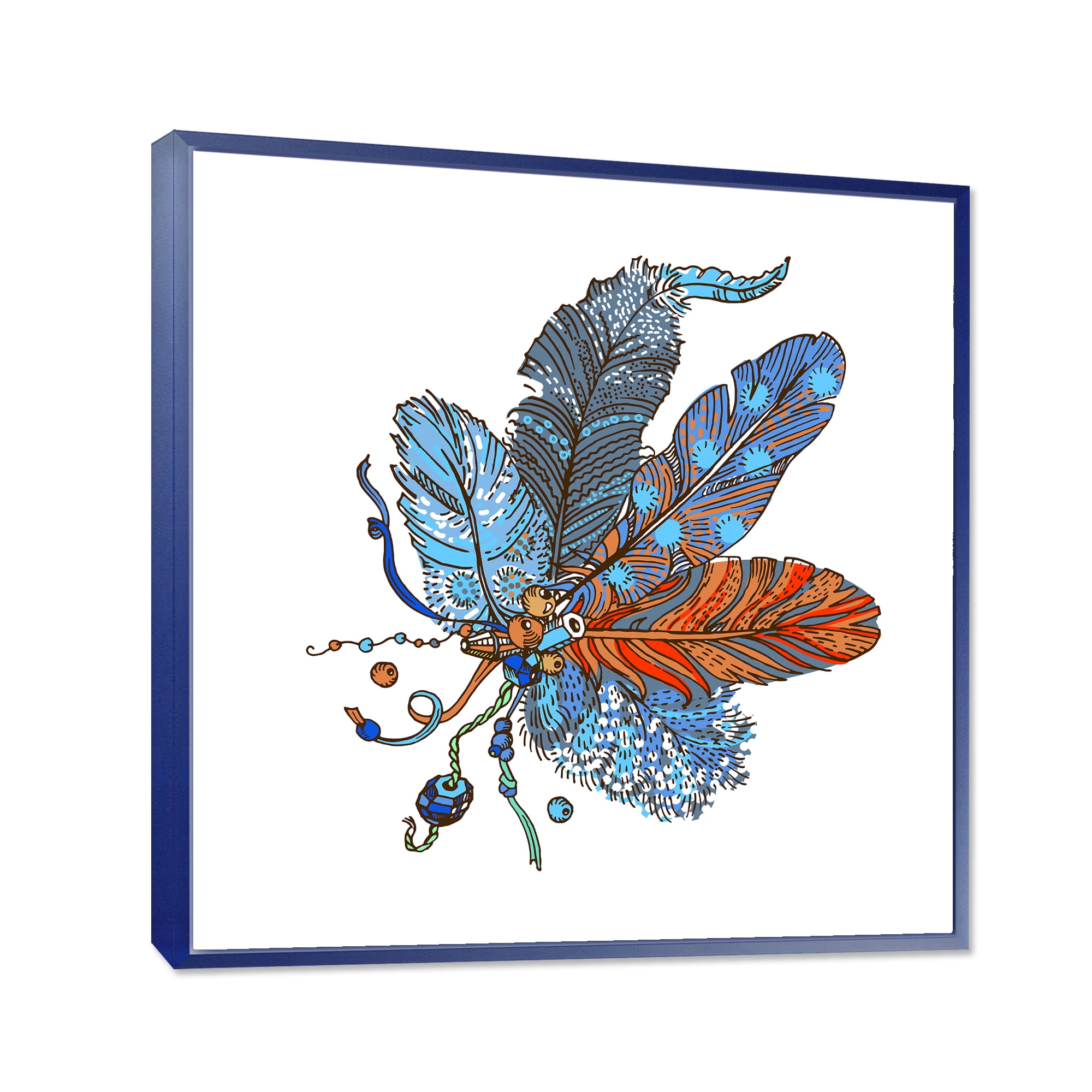 Ethnic Boho Art Design 30 in x 30 in Framed Painting Canvas Art Print, by Designart