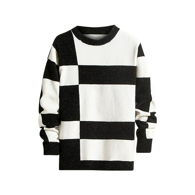 RKSRN Mens Sweater Fall Winter Warm Spring And Winter Fashion Casual Color Matching Crew-neck Sweater Soft Loose Sweaters