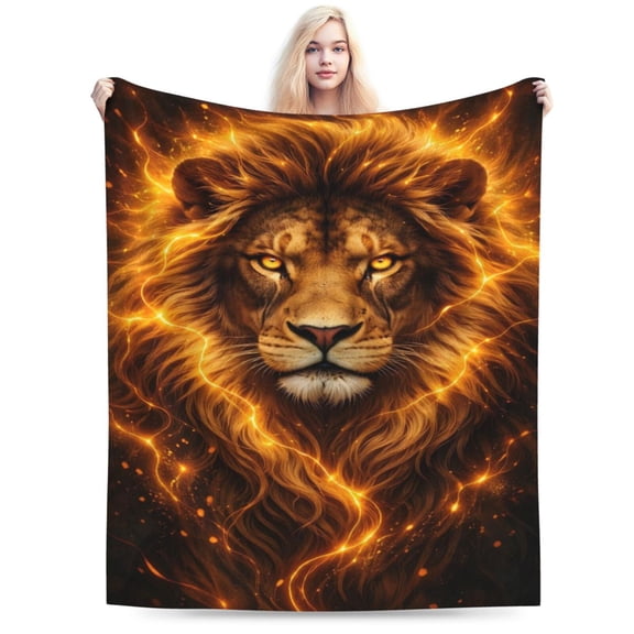 Golden Lion Blanket Fantasy Lion Throw Blanket Majestic Wild Animal Art Soft Cozy Flannel Blanket for Couch Bed Bedroom Home Decor 50x40
